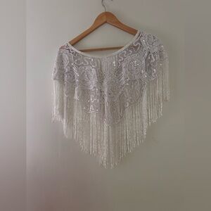 White beaded rose white bolero shawl/shoulder cape.